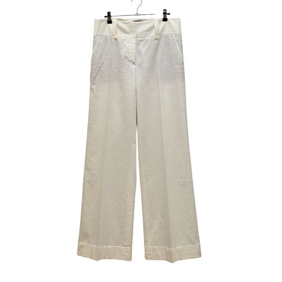 New!! BCBGMaxAzria White Linen Wide Leg Dress Pants Trousers - Sz 6 TALL GIRLS! - Picture 1 of 14
